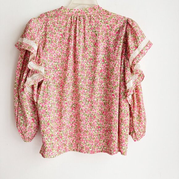 Who What Wear Floral Chintz Pink Green Ruffle Print Blouse XXL - Picture 6 of 7